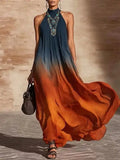 PAULA | LONG HALTER/V-NECK GRADIENT DRESS