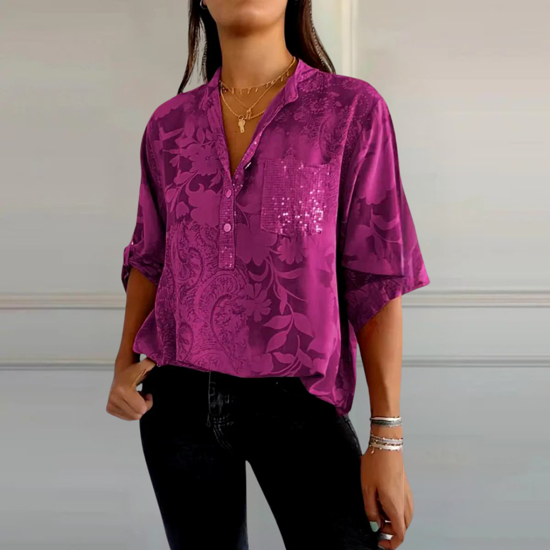 Savannah™  Stylish Print V-neck Blouse