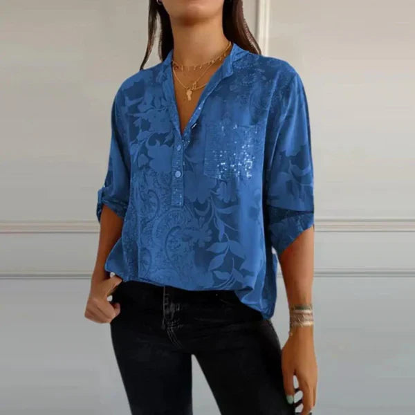 Savannah™  Stylish Print V-neck Blouse