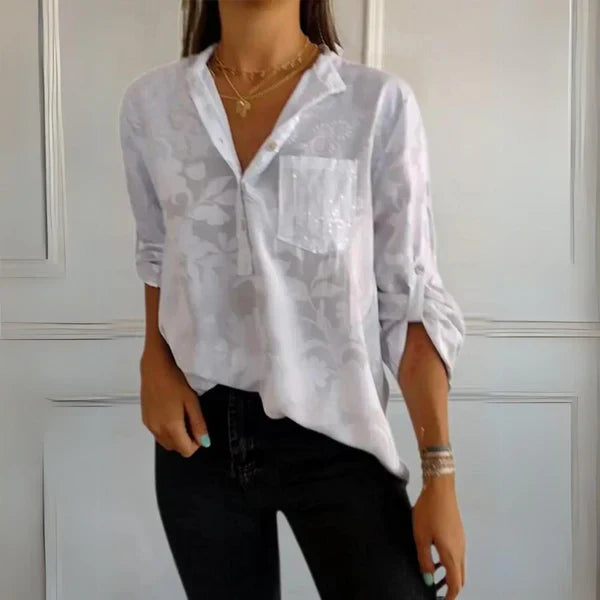 Savannah™  Stylish Print V-neck Blouse