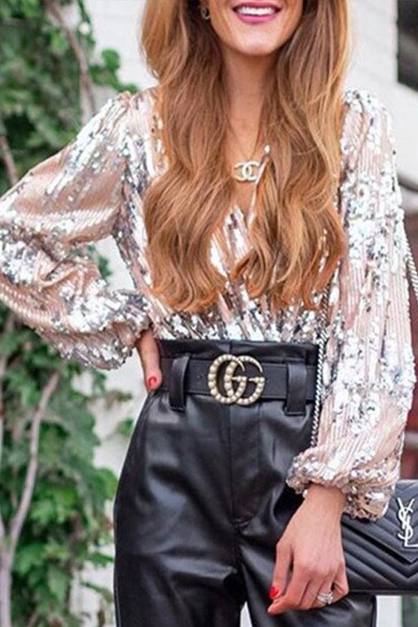 Kelila™  Sequin V-Neck Blouse