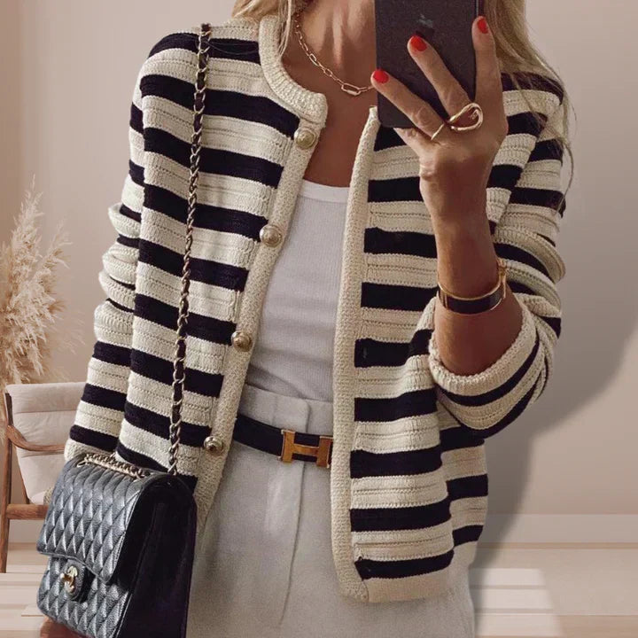 Zayla™ Gold Button Striped Cardigan