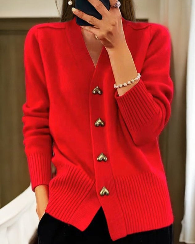 Liorah™ Elegant Heart Button Cardigan